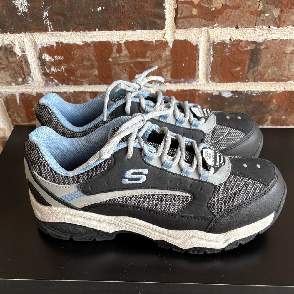 Sketchers Work: Biscoe Steel Toe Safety Shoes Size 9 Blue Black Memory Foam - Picture 2 of 14